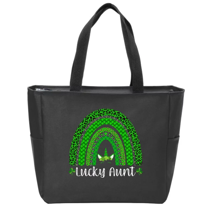 Lucky Aunt Leopard Print Rainbow Unicorn Patrick's Day Zip Tote Bag