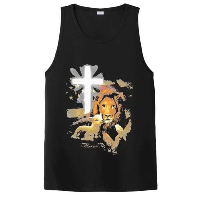 Lion And Lamb Cross Jesus Christ Performance Tank