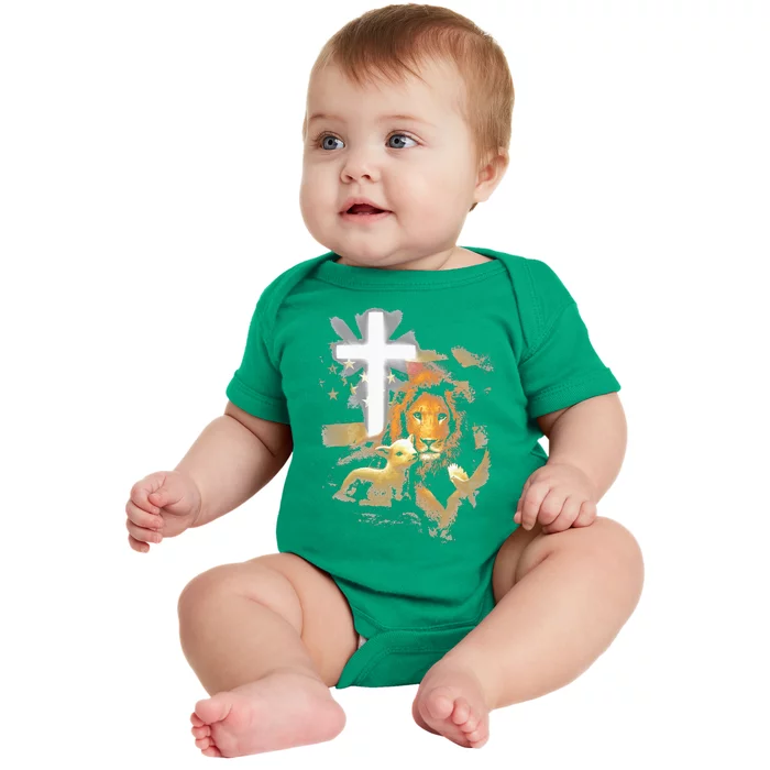 Lion And Lamb Cross Jesus Christ Baby Bodysuit