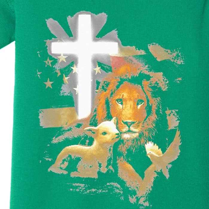 Lion And Lamb Cross Jesus Christ Baby Bodysuit