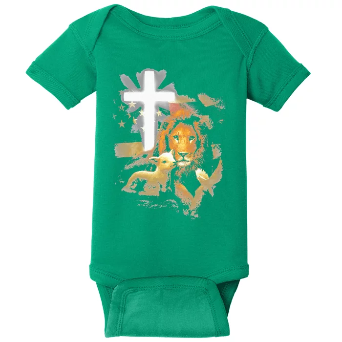 Lion And Lamb Cross Jesus Christ Baby Bodysuit