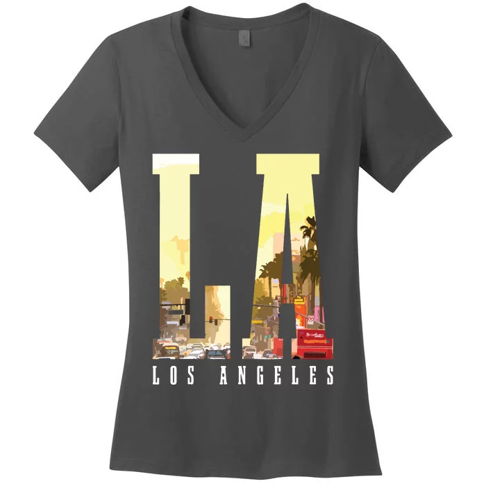 Los Angeles LA Skyline Vintage California LA Women's V-Neck T-Shirt