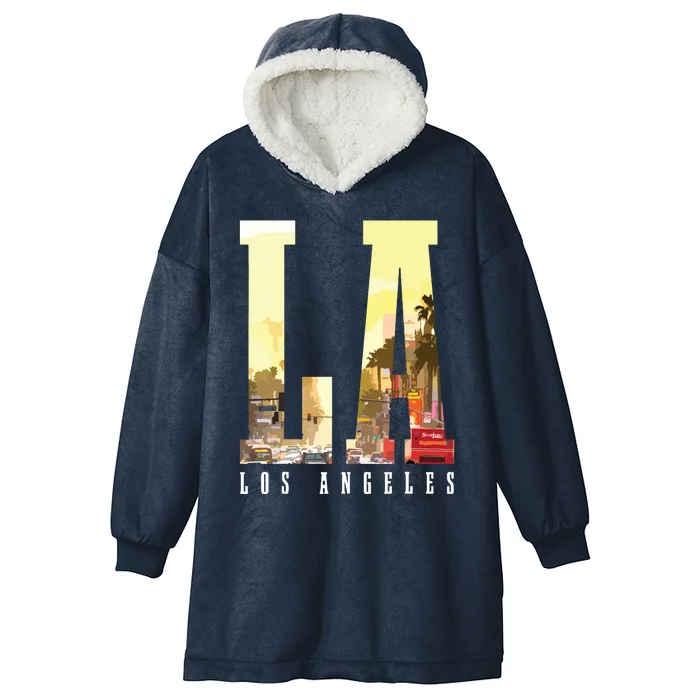 Los Angeles LA Skyline Vintage California LA Hooded Wearable Blanket