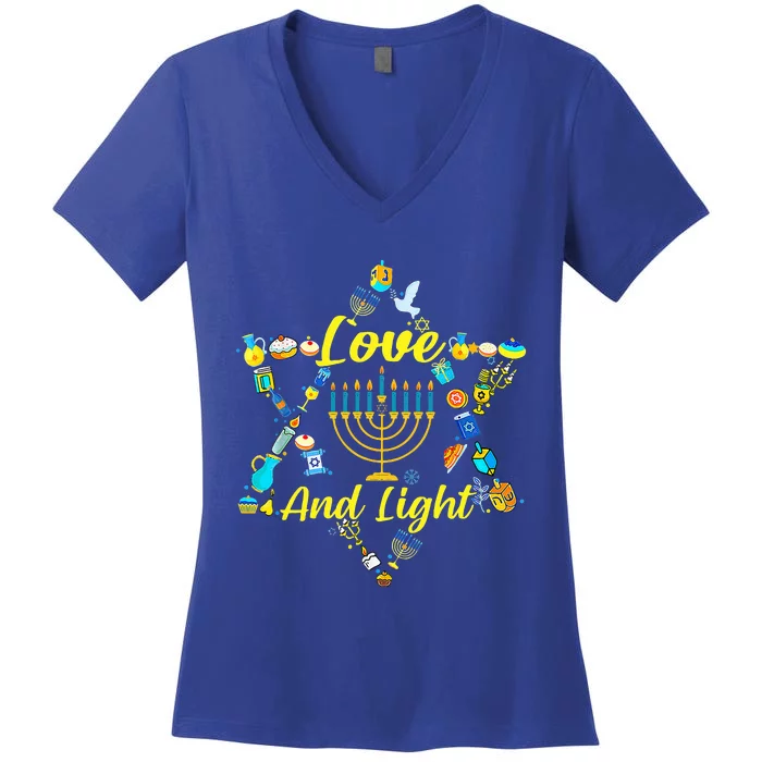 Love and Light Hanukkah Jew Menorah Jewish Chanukah Women's V-Neck T-Shirt