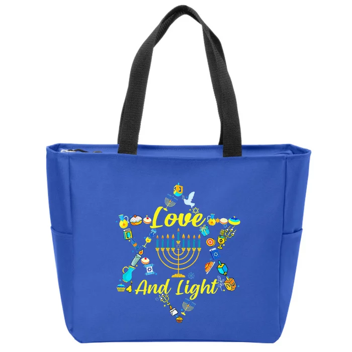 Love and Light Hanukkah Jew Menorah Jewish Chanukah Zip Tote Bag