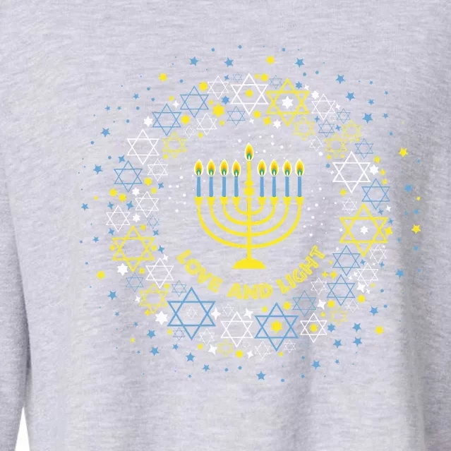 Love and Light Hanukkah Jew Menorah Jewish Chanukah Cropped Pullover Crew