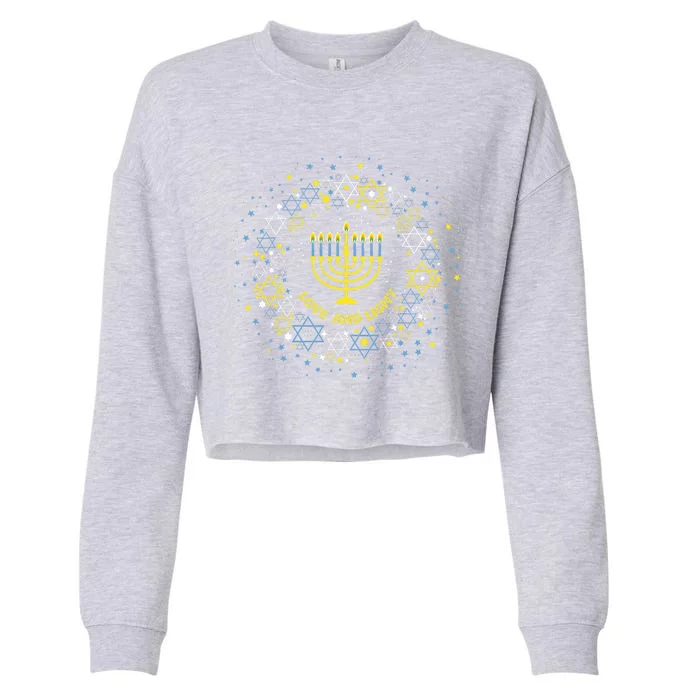 Love and Light Hanukkah Jew Menorah Jewish Chanukah Cropped Pullover Crew