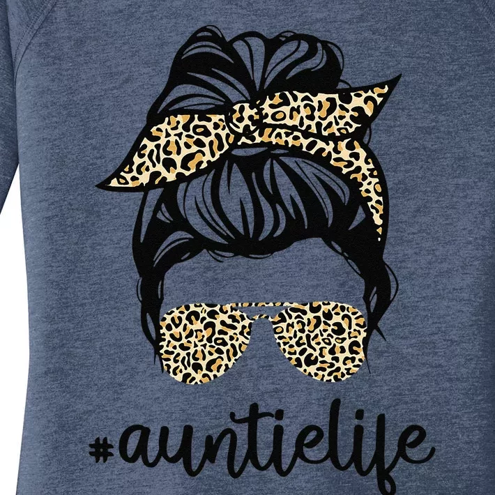 Leopard Auntie Life Funny Messy Bun Auntie Mother's Day Women's Perfect Tri Tunic Long Sleeve Shirt