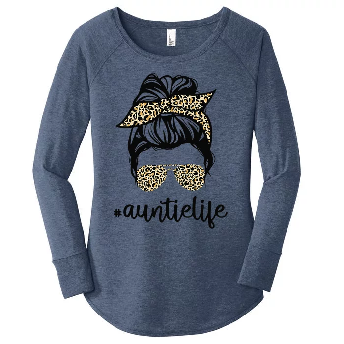 Leopard Auntie Life Funny Messy Bun Auntie Mother's Day Women's Perfect Tri Tunic Long Sleeve Shirt