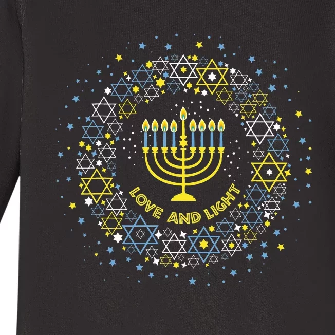 Love and Light Hanukkah  Jew Menorah Jewish Chanukah Baby Long Sleeve Bodysuit