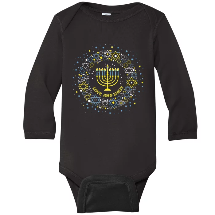 Love and Light Hanukkah  Jew Menorah Jewish Chanukah Baby Long Sleeve Bodysuit