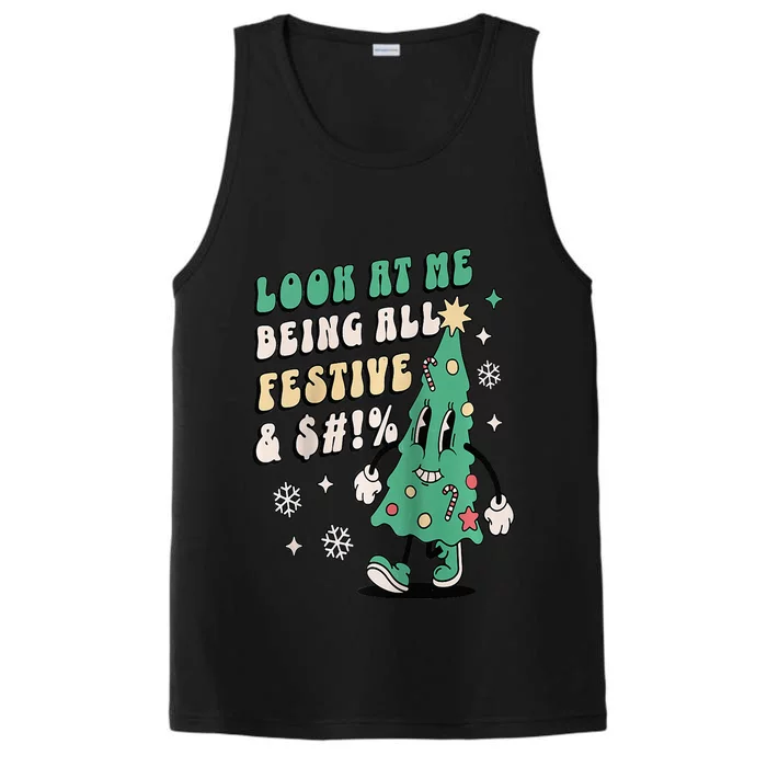 Look At Me Being All Festive Funny Retro Christmas Tree Performance Tank