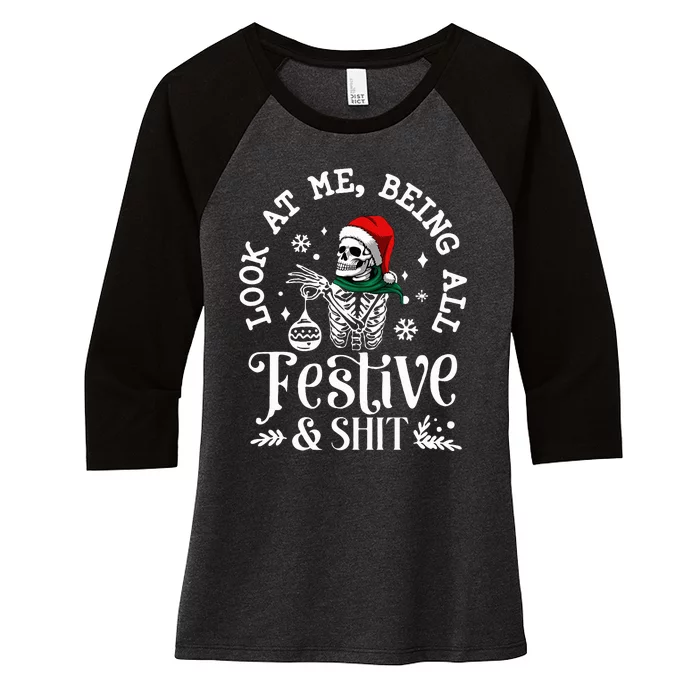 Look At Me Being All Festive And Shit Funny Christmas Tree Women's Tri-Blend 3/4-Sleeve Raglan Shirt