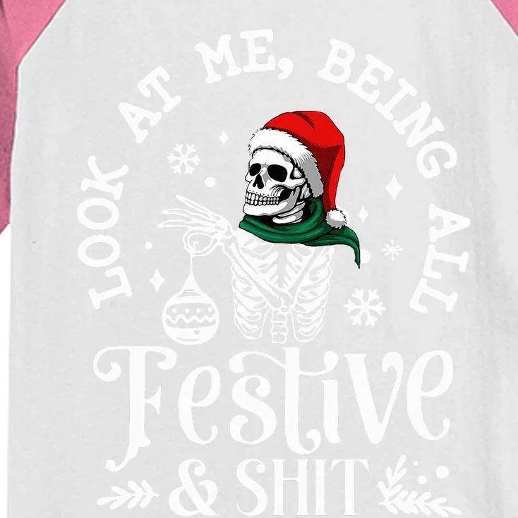 Look At Me Being All Festive And Shit Funny Christmas Tree Kids Colorblock Raglan Jersey