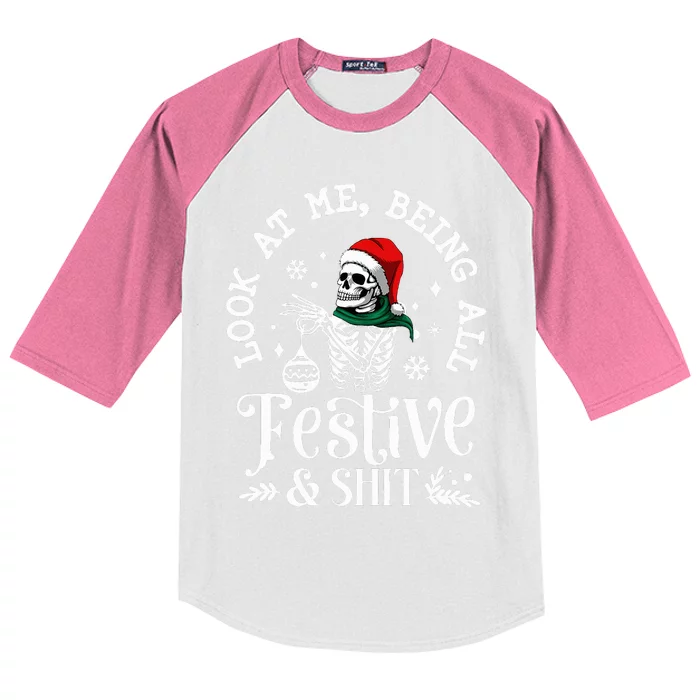 Look At Me Being All Festive And Shit Funny Christmas Tree Kids Colorblock Raglan Jersey