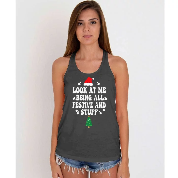 Look at me Being all Festive and Stuff Funny Ugly Sweater Women's Knotted Racerback Tank