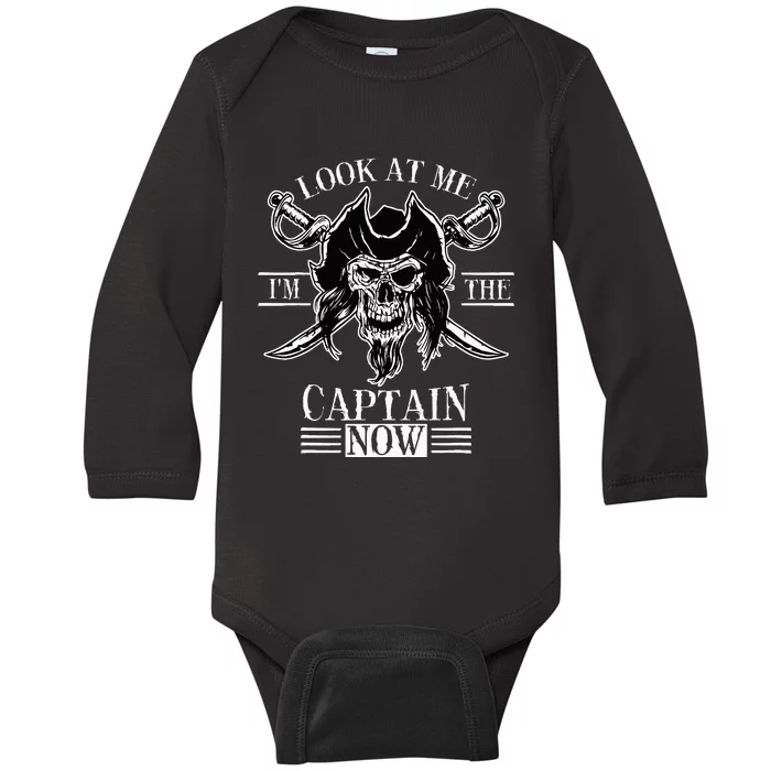 Look At Me IM The Captain Now Baby Long Sleeve Bodysuit