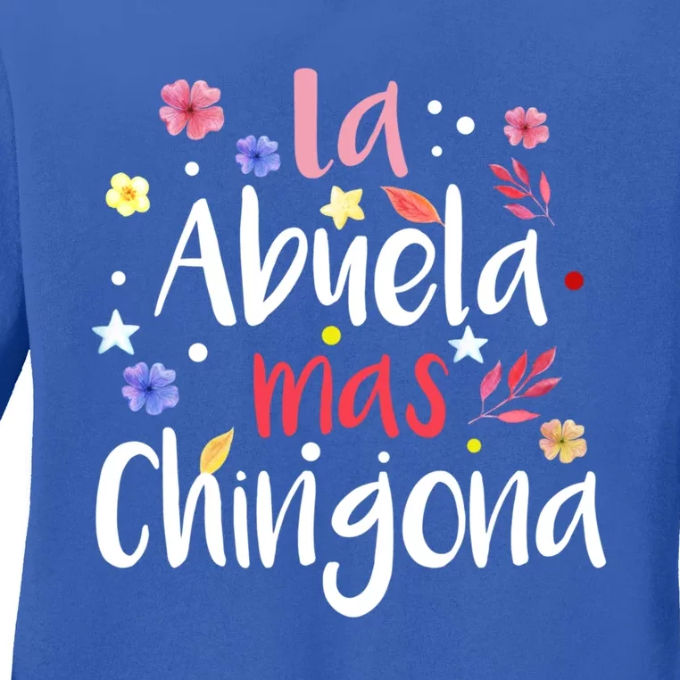 La Abuela Mas Chingona Spanish Grandma Floral Gift Ladies Long Sleeve Shirt