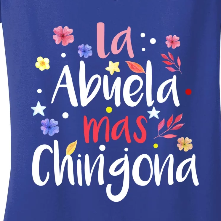 La Abuela Mas Chingona Spanish Grandma Floral Gift Women's V-Neck T-Shirt