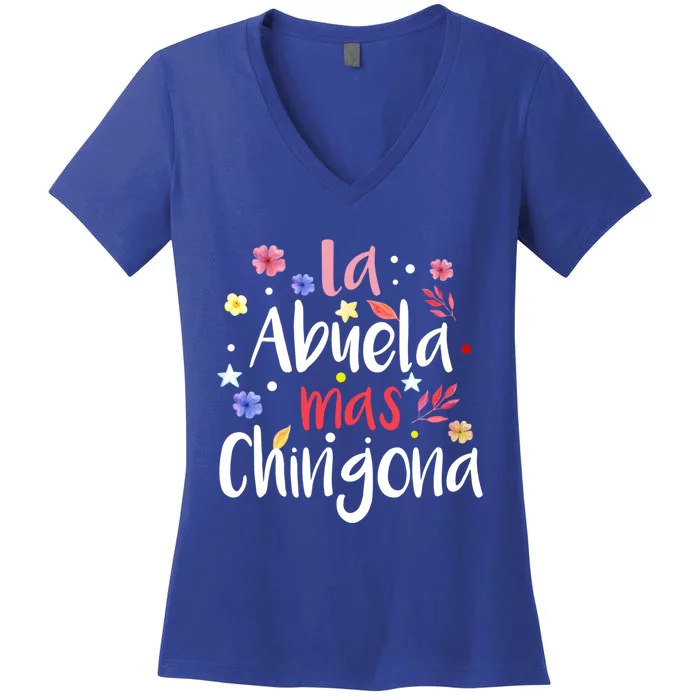 La Abuela Mas Chingona Spanish Grandma Floral Gift Women's V-Neck T-Shirt