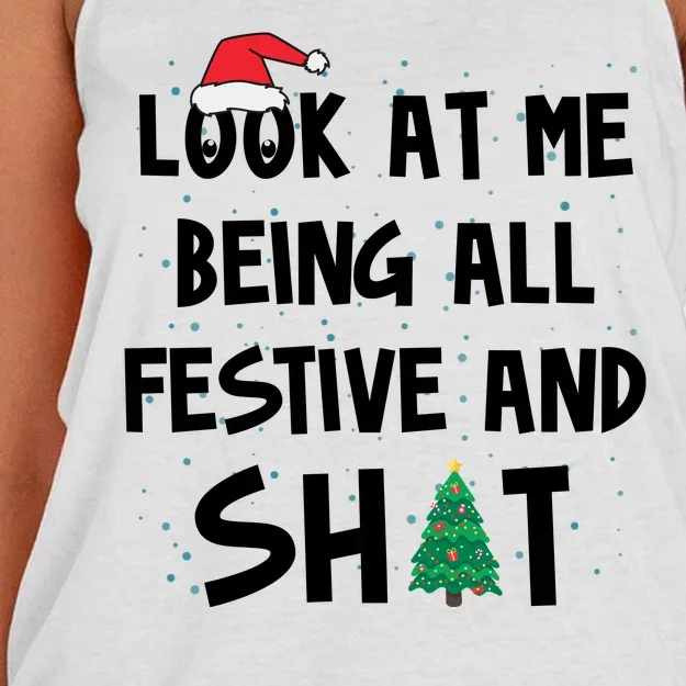 Look At Me Being All Festive And Shit Funny Christmas Women's Knotted Racerback Tank