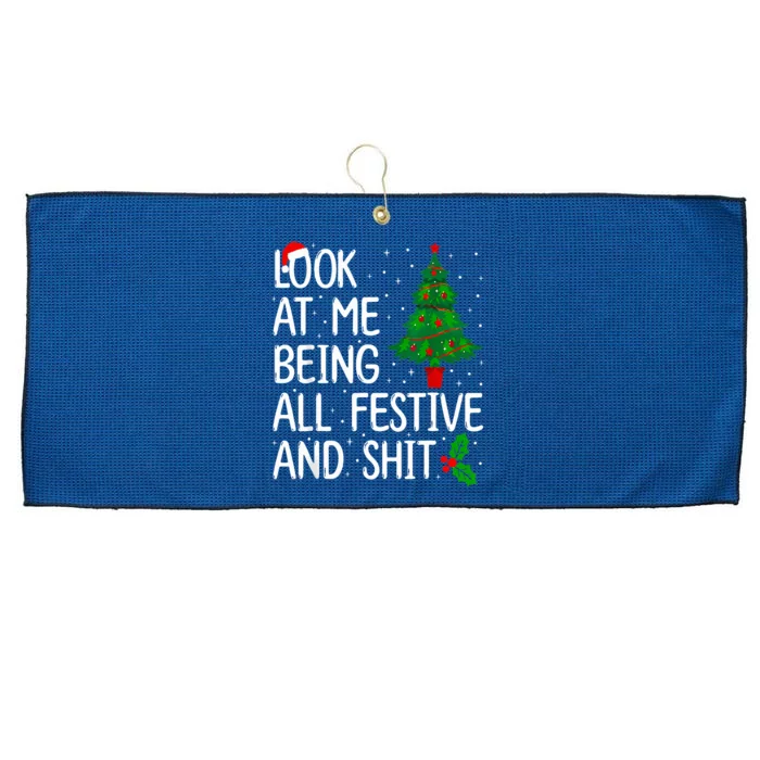 Look At Me Being All Festive And Shits Christmas Sweater Large Microfiber Waffle Golf Towel