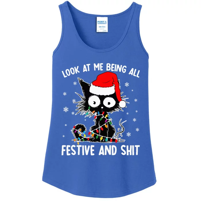 Look At Me Being All Festive And Shits Cat Christmas Ladies Essential Tank