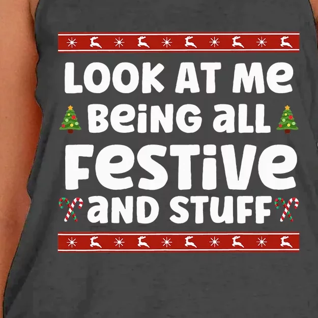 Look at me Being all Festive and Stuff Funny Ugly Sweater Women's Knotted Racerback Tank