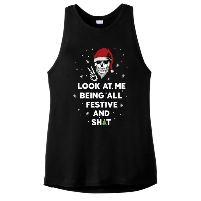 Look At Me Being All Festive And Shit Funny Santa Skeleton Ladies Tri-Blend Wicking Tank