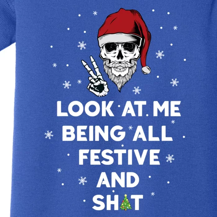 Look At Me Being All Festive And Shit Funny Santa Skeleton Baby Bodysuit