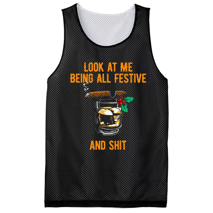 Look at Me Being Festive and Shit Christmas Pun Drinking Mesh Reversible Basketball Jersey Tank