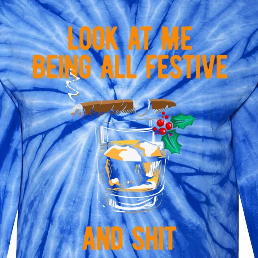 Look At Me Being Festive And Shit Christmas Pun Ing Great Gift Tie-Dye Long Sleeve Shirt