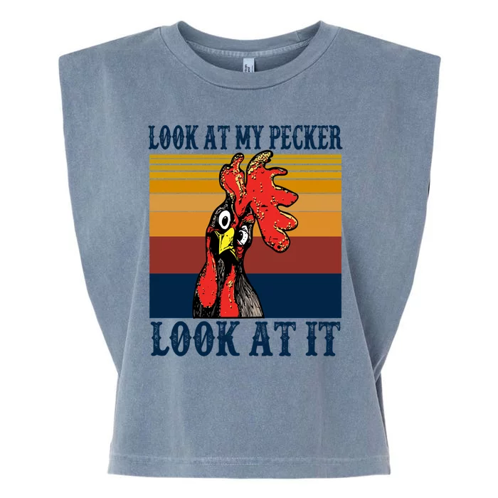 Look At My Pecker Look At It Apparel Funny Chicken Design Garment-Dyed Women's Muscle Tee