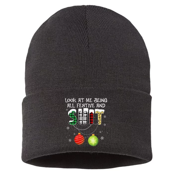 Look at Me Being All Festive Funny Christmas Saying Xmas Sustainable Knit Beanie