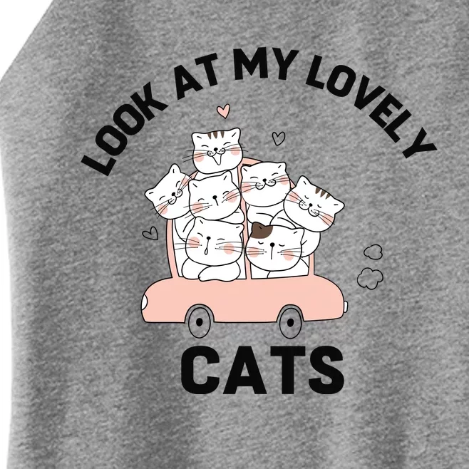 Look At My Lovely Cats ,Funny Siamese Cat Women’s Perfect Tri Rocker Tank