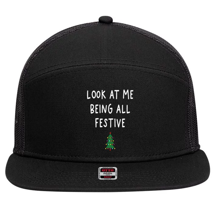 Look At Me Being All Festive Christmas Tree Graphic Xmas 7 Panel Mesh Trucker Snapback Hat