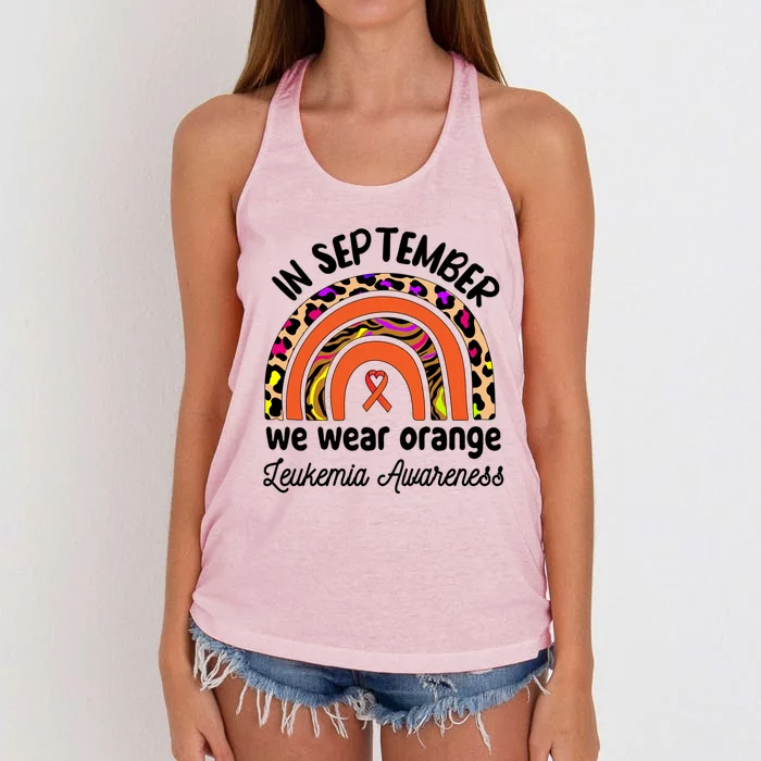 Leukemia Awareness Month Gift Rainbow We Wear Orange Meaningful Gift Women's Knotted Racerback Tank