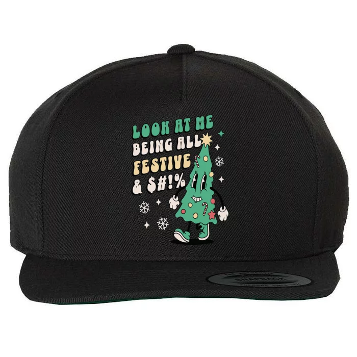 Look At Me Being All Festive Funny Retro Christmas Tree Wool Snapback Cap