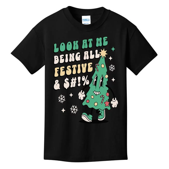 Look At Me Being All Festive Funny Retro Christmas Tree Kids T-Shirt