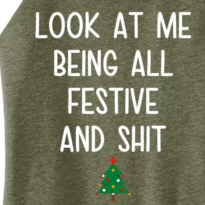 Look At Me Being All Festive And Shit Funny Christmas Tree Women’s Perfect Tri Rocker Tank