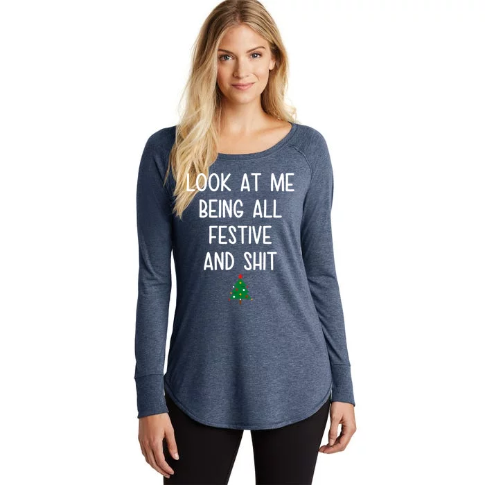 Look At Me Being All Festive And Shit Funny Christmas Tree Women's Perfect Tri Tunic Long Sleeve Shirt