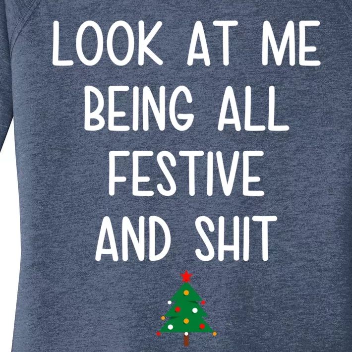 Look At Me Being All Festive And Shit Funny Christmas Tree Women's Perfect Tri Tunic Long Sleeve Shirt