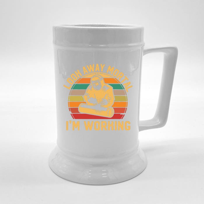 Look Away Mortal I'm Working Welder Gift Welding Silhouette Front & Back Beer Stein