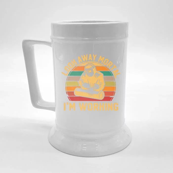 Look Away Mortal I'm Working Welder Gift Welding Silhouette Front & Back Beer Stein