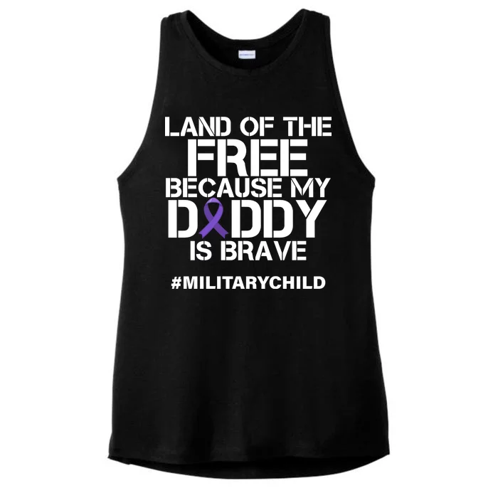 Land Of The Free Because My Daddy Is Brave Ladies Tri-Blend Wicking Tank