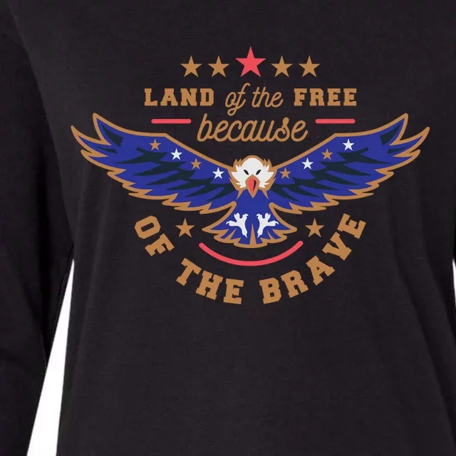 Land Of The Free Because Of The Brave Eagle Womens Cotton Relaxed Long Sleeve T-Shirt