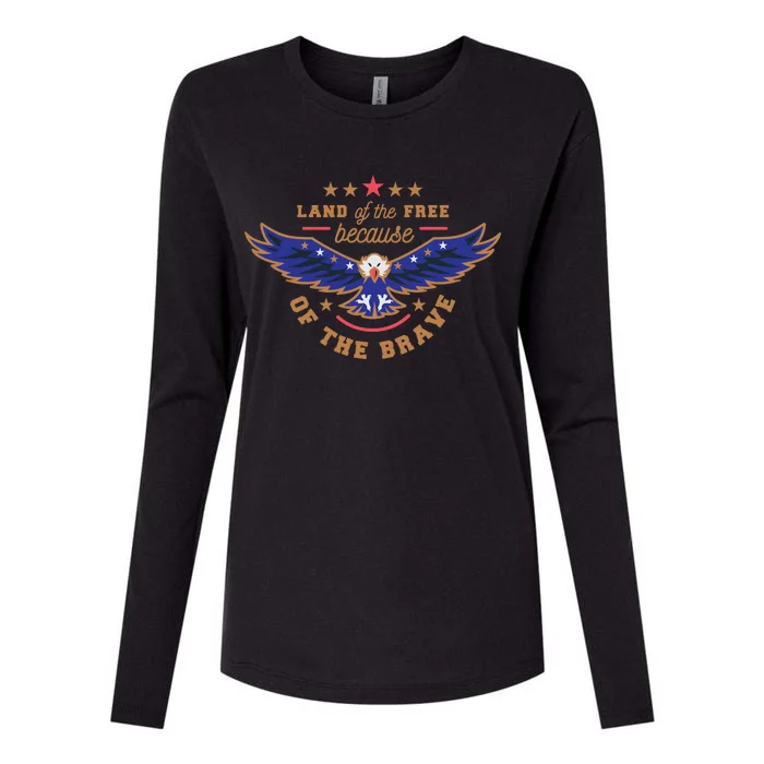 Land Of The Free Because Of The Brave Eagle Womens Cotton Relaxed Long Sleeve T-Shirt