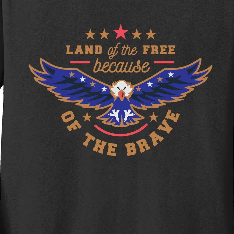 Land Of The Free Because Of The Brave Eagle Kids Long Sleeve Shirt