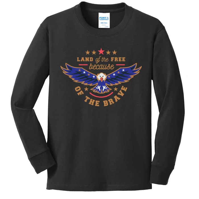 Land Of The Free Because Of The Brave Eagle Kids Long Sleeve Shirt