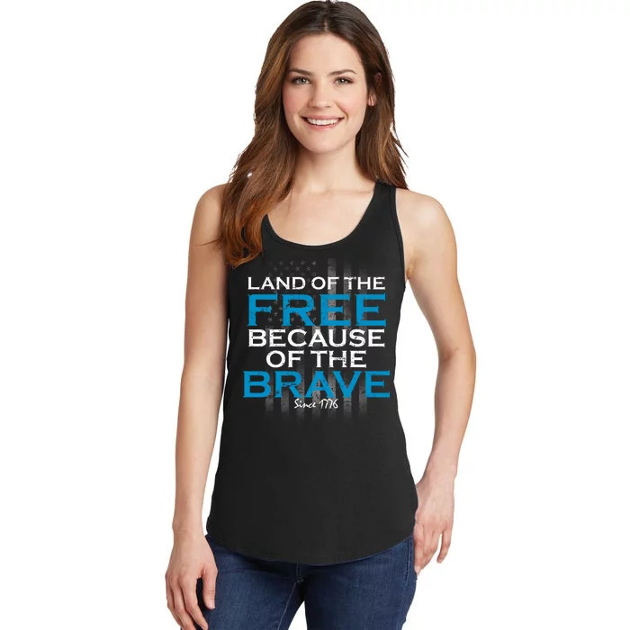 Land Of The Free Because Of The Brave USA Ladies Essential Tank